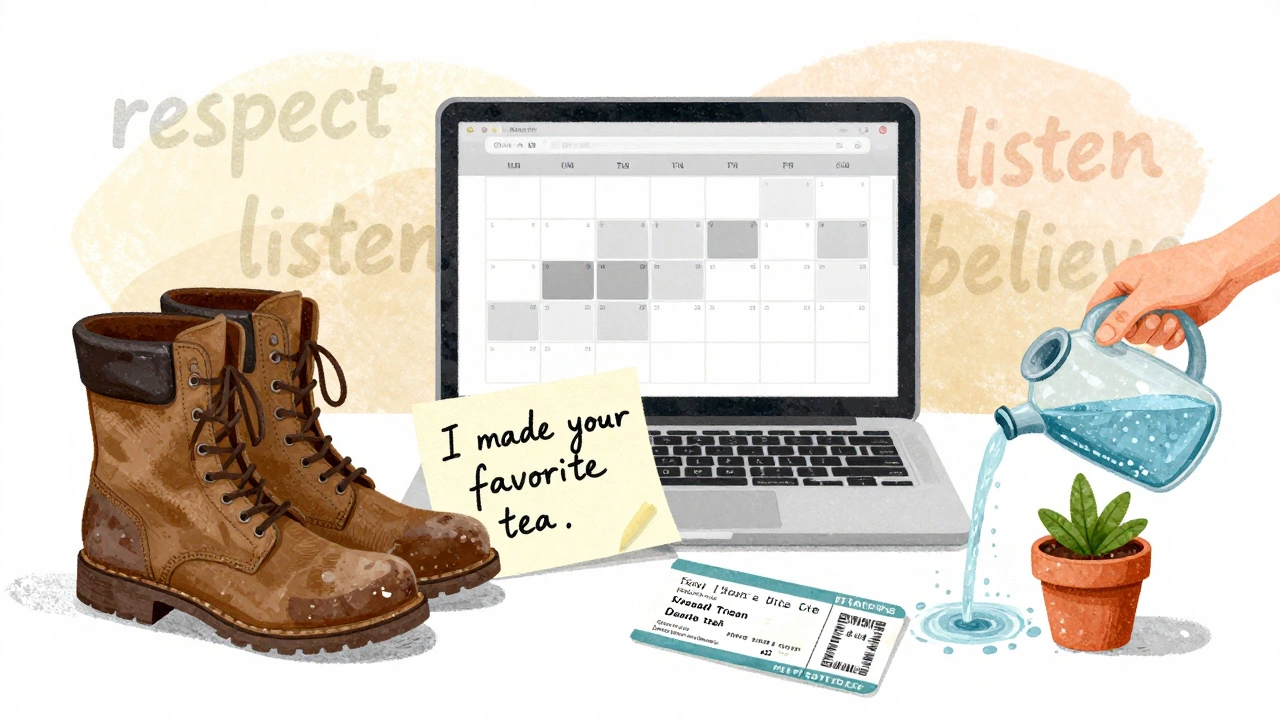 A collage of everyday objects symbolizing support, autonomy, and shared dreams.